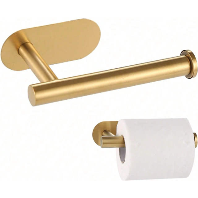 SHEIN 1pc Gold Toilet Paper Holder Bathroom Tissue Storage Rack Stainless Steel Paper Towel Hanger