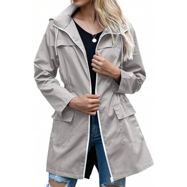 SHEIN Women Light Rain Jacket Waterproof Active Outdoor Trench Raincoat With Hood Ladies Lightweight Windproof Windbreaker
