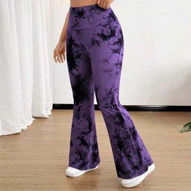 SHEIN High Elastic Tie-Dye Ruffled Hem Long Leggings