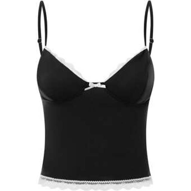 SHEIN Women Spaghetti Straps Camisoles Lace Trim V-Neck Sleeveless Backless Crop Tank Tops Summer Vests Tops Y2K Streetwear