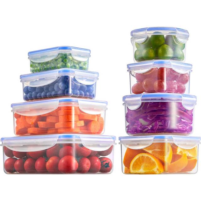 D.Perlla Food Containers, Lunch Box, 8 Pieces Plastic Airtight Food Storage Containers, with Lids, Leak Proof, Microwave and Freezer Safe, BPA Free