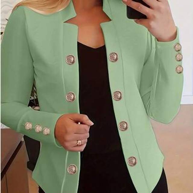 SHEIN Women&#39;s Solid Color Button-Up Long Sleeve Lightweight Jacket, Spring/Autumn