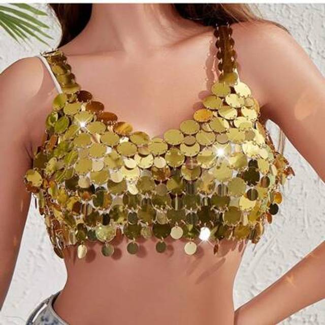 SHEIN Handmade Sparkly Fashion Casual Party Crop Top