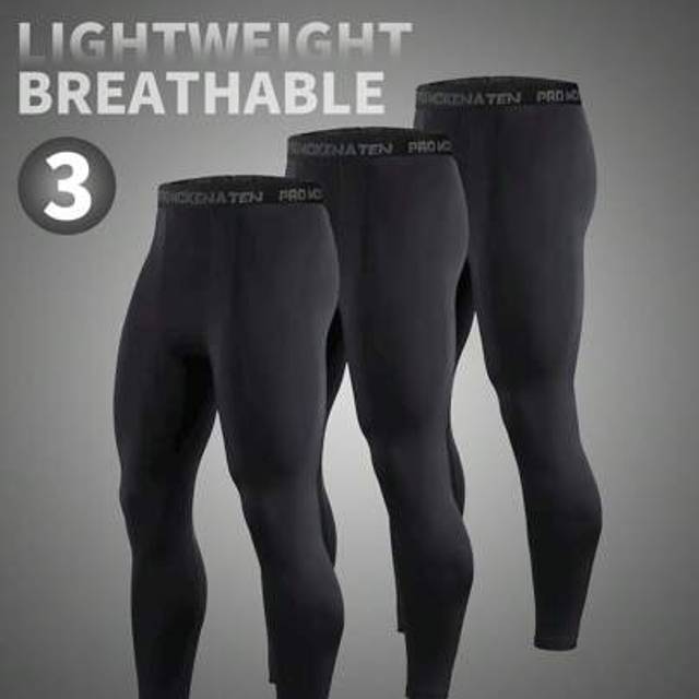 SHEIN 3 Pairs Men&#39;s Sports Compression Tights, Spring/Summer, High Elasticity, Moisture Wicking, Breathable Compression Pants, Suitable For Running, Cycling