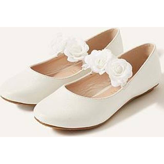 Monsoon Girls Shimmer Corsage Ballerina Shoes - Ivory, Ivory, Size 9 Younger