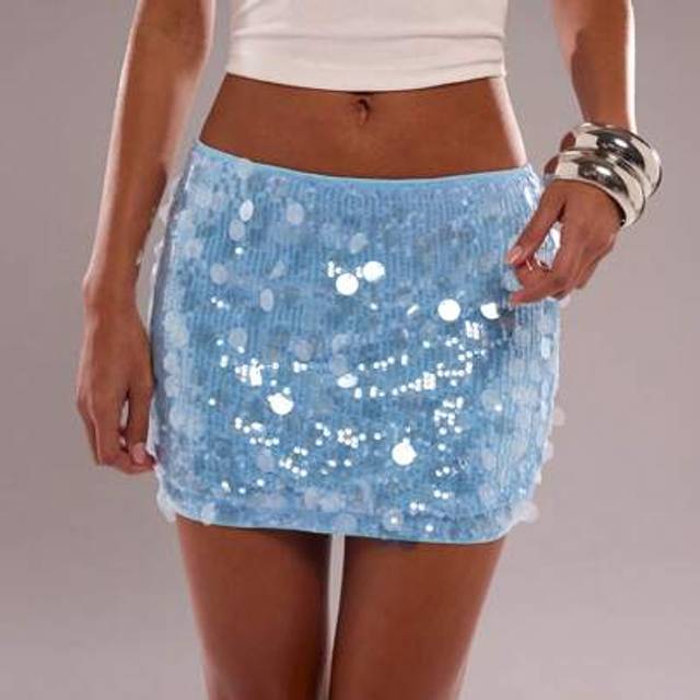 SHEIN Spring Summer Women&#39;s Solid Color Sequin Short Skirt For Party/Sequin Mini Skirt/Summer Skirt For Women, Club Outfits Women Sexy,Concert Outfit Women,