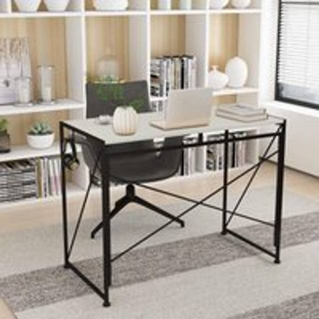 (White) Folding Compact Desk Computer Table Storage Hook