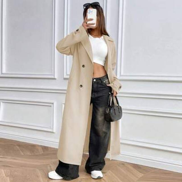 Chiquease Women&#39;s Casual Solid Color Double-Breasted Long Trench Coat, Autumn Fall Winter Cloth For Women