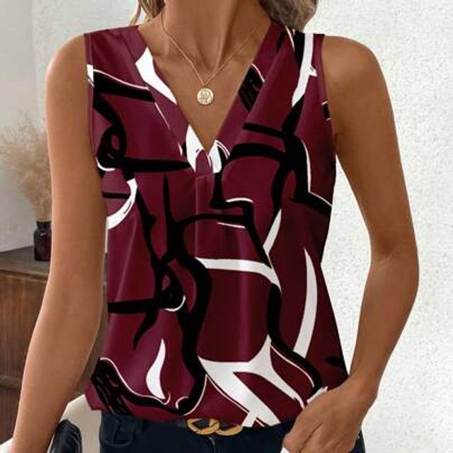 SHEIN Asymmetrical Striped Pattern V-Neck Women Summer Casual Vest Suitable For Going Out