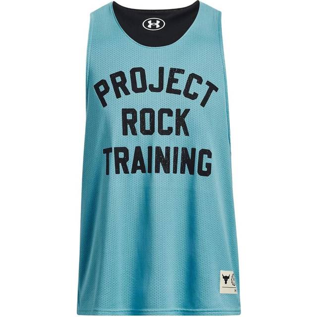 Under Armour Project Rock Solid Color Letter Print Basketball Training Tank Top Men Tops Blue 1377442-433 XL