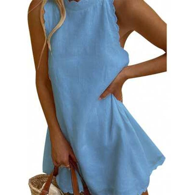 SHEIN Women Sleeveless Tank Dress Summer Linen Casual Mini Dress Back Zipper Beach Sundress