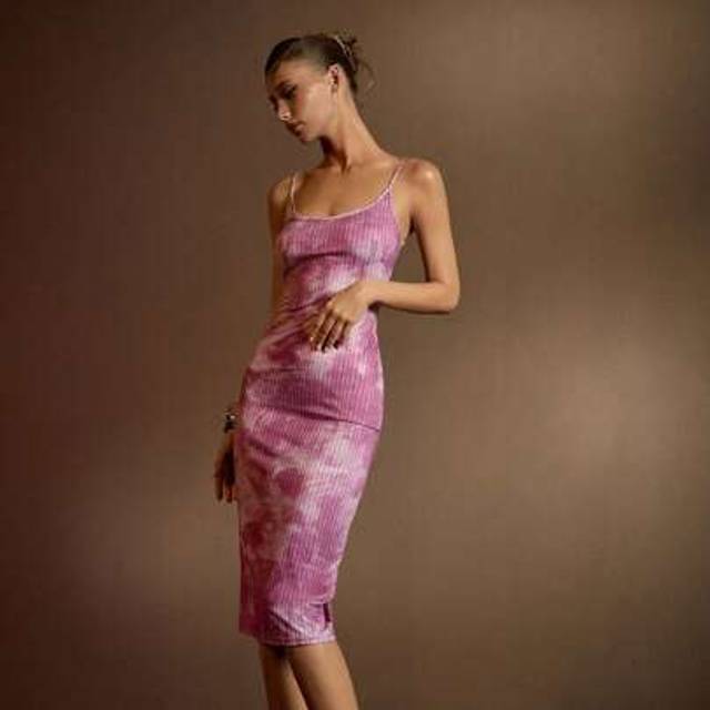 SHEIN Casual Minimalist Full-Length Tie-Dye Printed Maxi Dress, Slim Fit, Suitable For Summer,Summer Dresses For Women