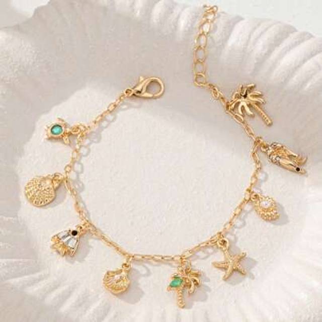 SHEIN 1 Pc Summer Beach Starfish Shell Charm Bracelet Tropical Palm Tree Fish Bracelets Vocation Style Boho Jewelry For Women