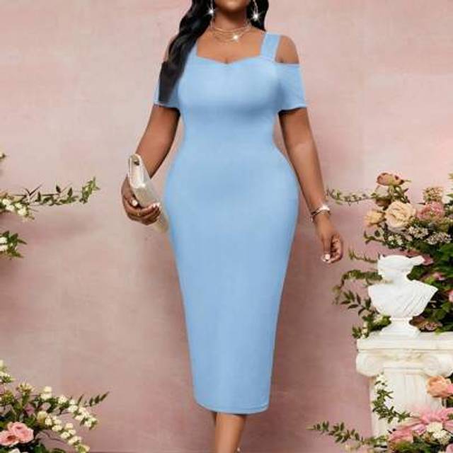 SHEIN Plus Size Women Off Shoulder Short Sleeve Bodycon Elegant Dress Cruise Outfits Women,Formal Dresses For Women Vintage Teacher Outfits For Womenall Wom
