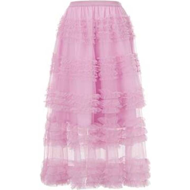 SHEIN Women&#39;s Tulle A-Line Long Skirt High Waist Sheer Mesh Tiered Ruffled Skirt For Summer, Spring