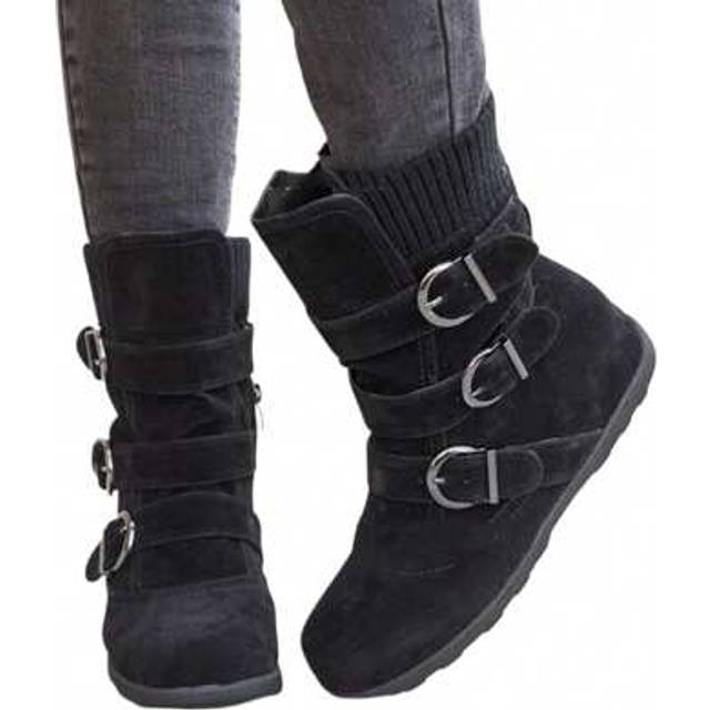 SHEIN Women Flat Ankle Boots Non Slip Buckle Side Zipper Fashion Fall Boots Classic Causal Walking Shoes