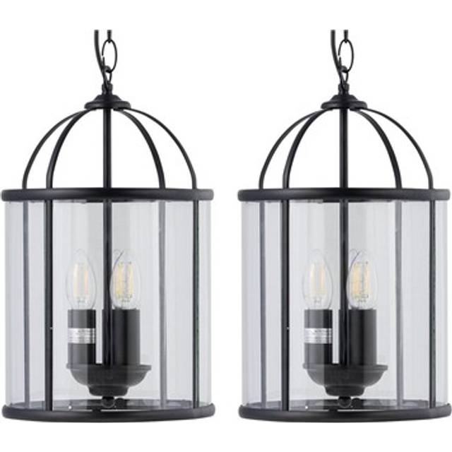 Set of 2 Alicia - Black 3 Light Lantern Style Pendants