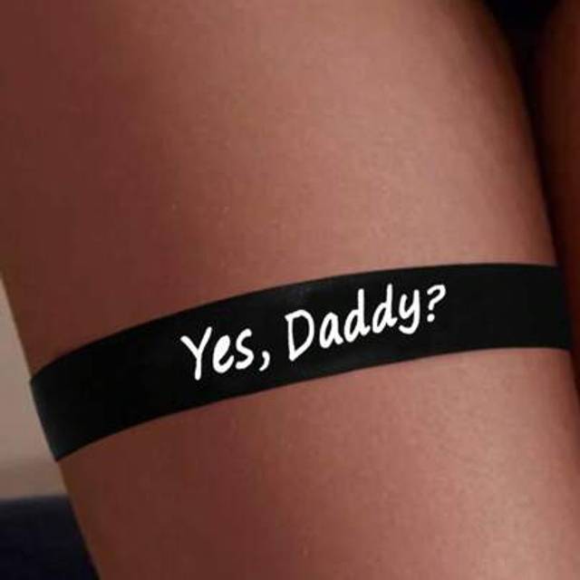 SHEIN Women Sexy Letter Print Elastic Suspender Belt Garter Belt With Black Thigh Garter &#34;Yes, Daddy&#34;