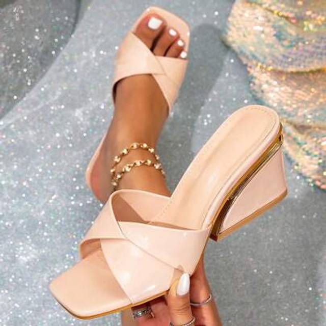 SHEIN Women&#39;s Open Toe Chunky Heeled Mules, Fashion Versatile Slide Sandals For Summer