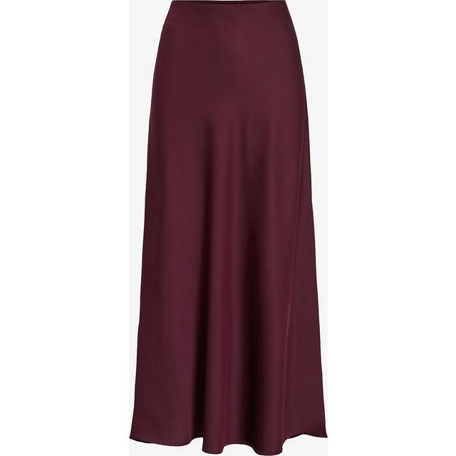 Satin Midi Skirt with High Waist - burgundy - 8