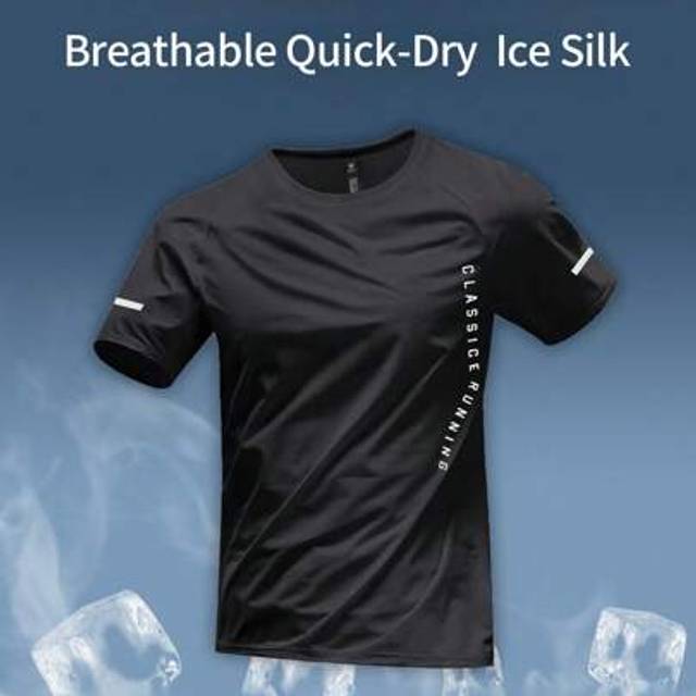 SHEIN Men&#39;s Ultra-Lightweight Quick-Drying Sport T-Shirt - Lightweight Short Sleeve, Polyester Blended Fabric, Knit Mesh Material, Suitable For Running, Tra