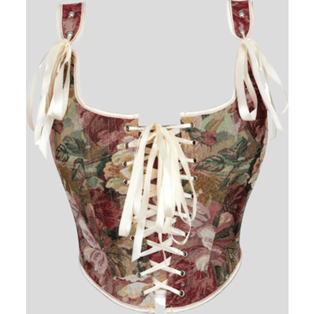 SHEIN Women&#39;s Vintage Painted Floral Corset With Front Ties And Side Zipper, Shoulder Straps, Push-Up Bust Support,Suitable For Parties, Carnivals, Hallowee