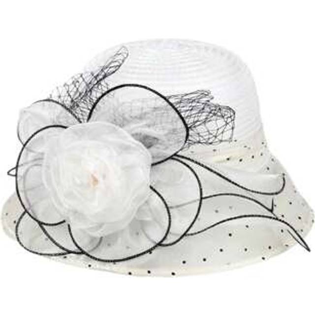 SHEIN Women&#39;s Organza Sun Hat Wide Brim Bucket Cap Flower Wedding Church Dress Hat Fascinator Bridal Tea Party Hat