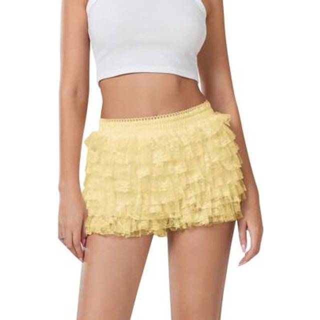 SHEIN Women&#39;s Lolita Ruffles Layered Lace Shorts Elastic Waist Comfy Shorts Summer Casual Bottoms