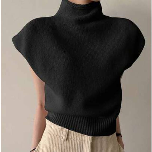 SHEIN French High Neck Loose Casual Versatile Sleeveless Knit Sweater Vest, Winter