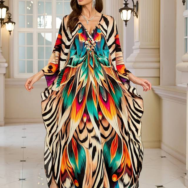 TEMU Plus Size Beach Cover Ups For Swimwear For Lotus And Zebra Printed Holiday Kaftan Dresses Hand Summer Bathing Suits