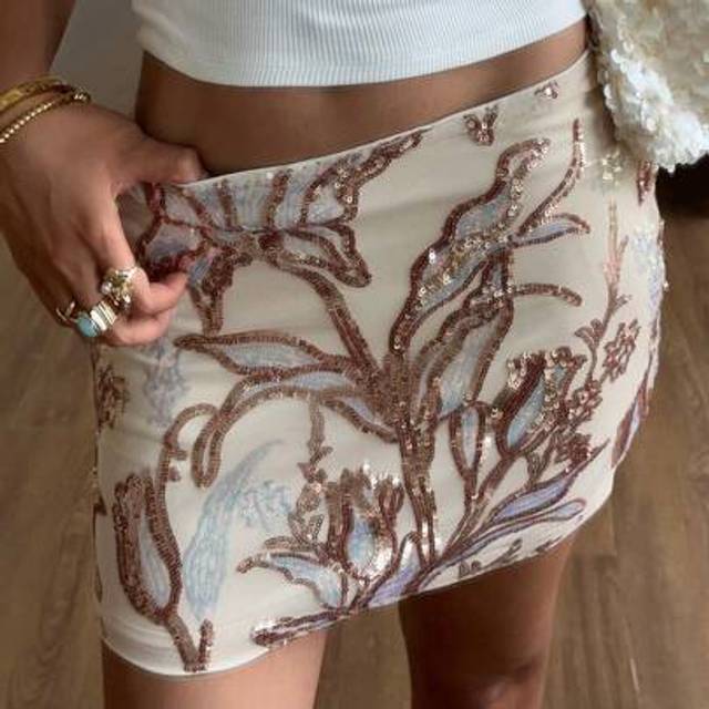 Muchica Women&#39;s Summer Elegant Sequin Embroidery A-Line Mini Skirt,Tea Party