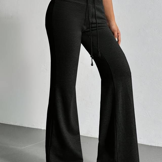 TEMU Women's Polyester Spandex Blend Flare Leg Joggers, Solid Color, Drawstring Waist, Fabric, Style, With Elastic Belt, Comfortable For All , Suitable For Adult Pants