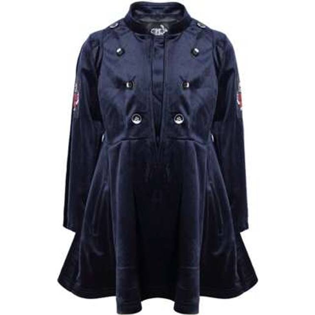 SHEIN Girls Kids Vintage Navy Trench Coat Swing Dress High Quality Velvet A-Line Dress