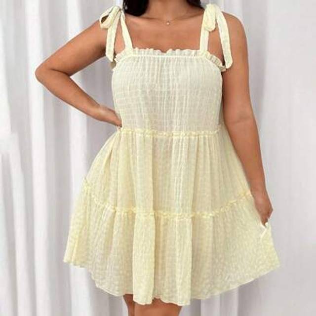 SHEIN Plus Size Summer Solid Textured Babydoll Sun Dress