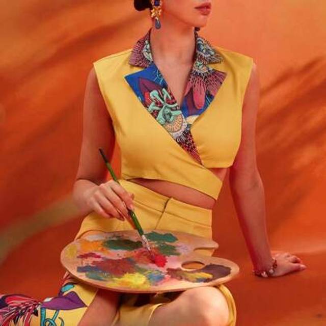 SHEIN Yellow Floral Print Lapels Ribbons Crop Top Women Summer Vacation Holiday