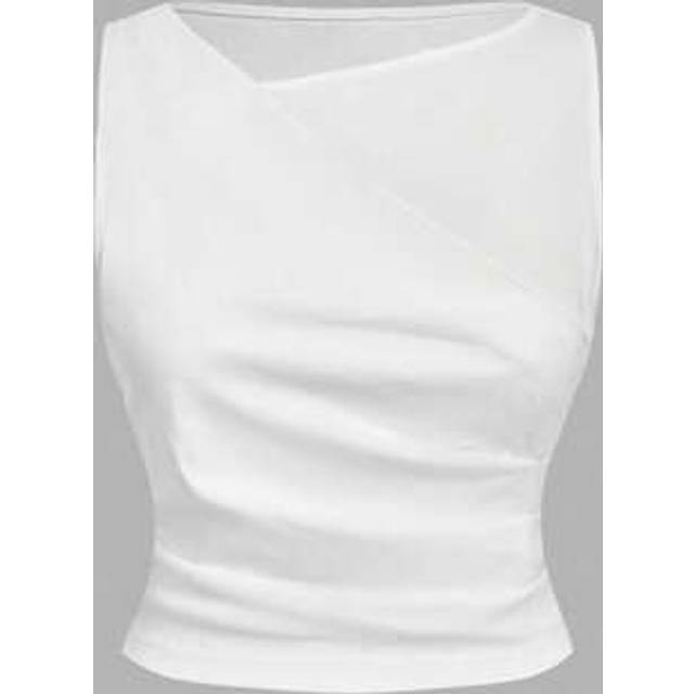 SHEIN Elegant Plus Size Women Office Knitted Top, Simple & Practical, Office Wear, Basic Top With Side Waist Pleats, Beige , White Top Women S White Tops Wh