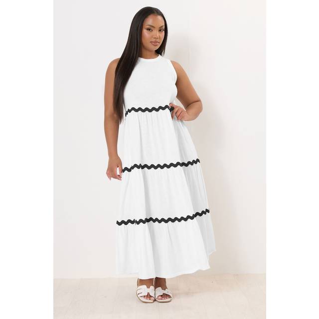Yours Curve White Contrast Swirl Tiered Maxi Dress, Women's Curve & Plus Size, Yours - 18