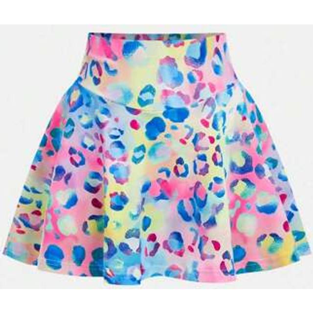 SHEIN Young Girls High-Waisted Colorful Gradient Print Fashionable Skirt, Yoga Mini Skirt, Buttery Soft Ultra-Soft Material