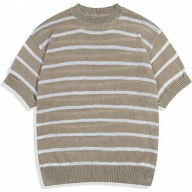 SHEIN Spring/Summer New Unisex Short Sleeve Loose Crew Neck Pullover, Casual Striped Knit Top