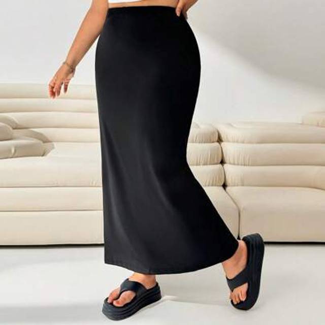 SHEIN Plus High Waist Solid Straight Skirt