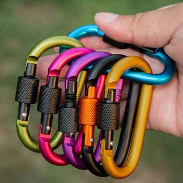 SHEIN 1/3/6Pcs D-Shaped Spring Hook Carabiners With Screw Gate, Black Aluminum Alloy Buckles For Outdoor Activities: Climbing, Camping, Hiking, Fishing, Key