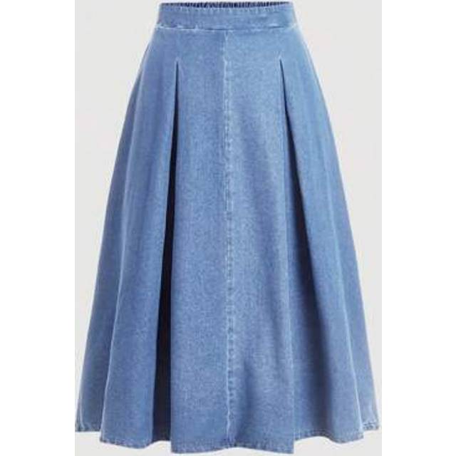 SHEIN Plus Size Fashionable Versatile Blue Wide Flare Denim Mini Skirt For Summer