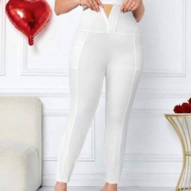 SHEIN Plus Size Casual Elegant Sports Black Knitted Button Front Women Leggings