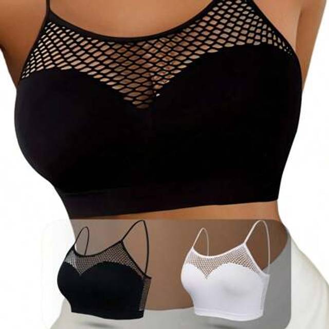 SHEIN 2pcs Solid Colour Sexy Women&#39;s Sheer Mesh Sports Bra, Lingerie