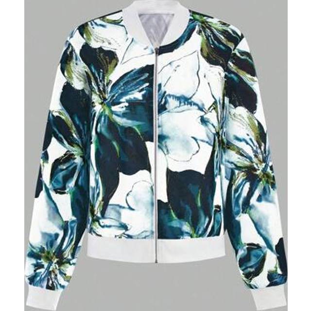 EMERY ROSE Women&#39;s Floral Print Zipper Front Casual Baseball Jacket For Holiday