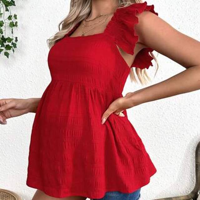 SHEIN Young And Casual Loose Maternity Blouse With Ruffled Neckline