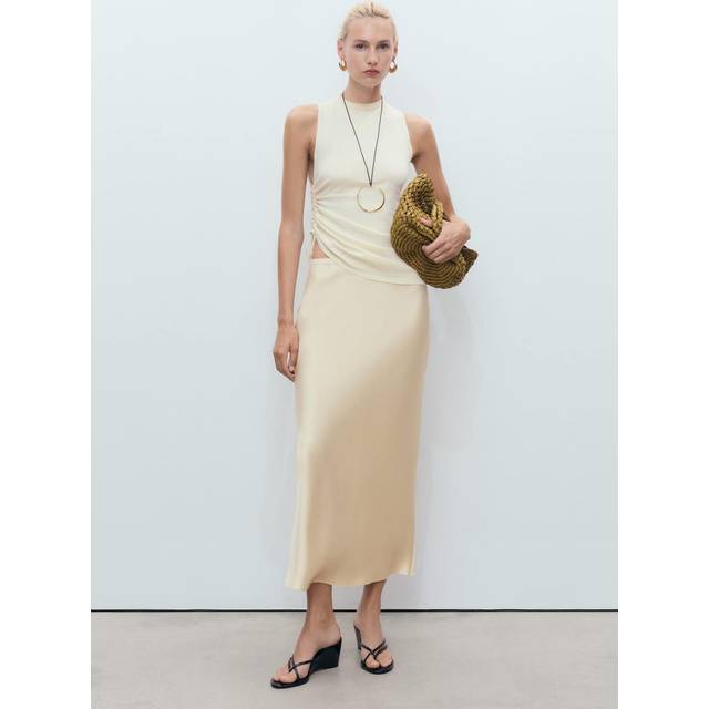 Midi satin skirt pastel yellow - Woman - XXS - MANGO - Pastel Yellow