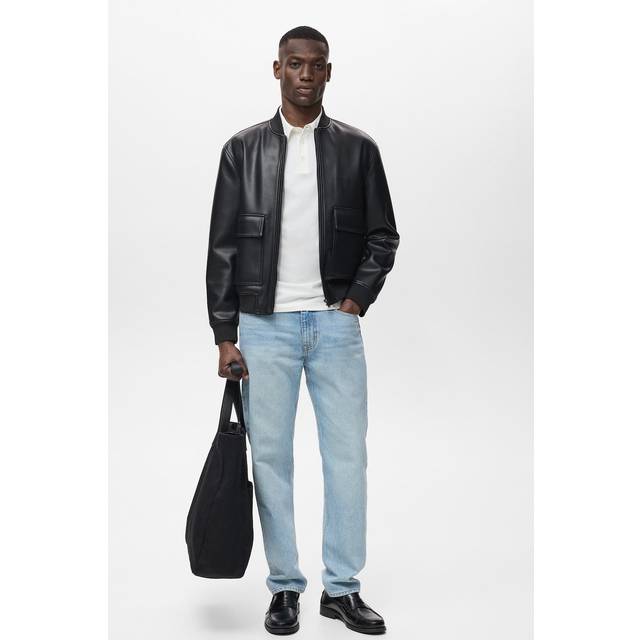 Leather-effect bomber jacket black - Man - S - MANGO MAN - Black