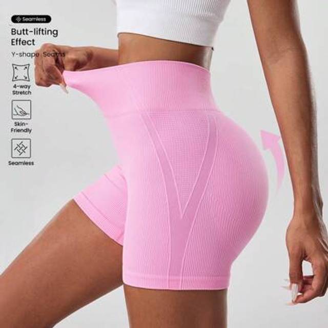 SHEIN Solid Color High Waisted Stretch Seamless Sports Pink Shorts For Summer For Women Workout Women Athletic Women Running Shorts Workout Gear Women Worko