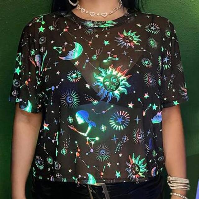 SHEIN Plus Size Summer All-Over Printed Round Neck Mesh Top